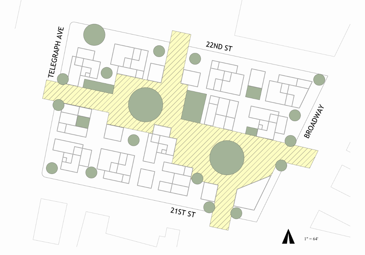 Site plan for 2100 Telegraph artist housing proposal in Uptown Oakland
